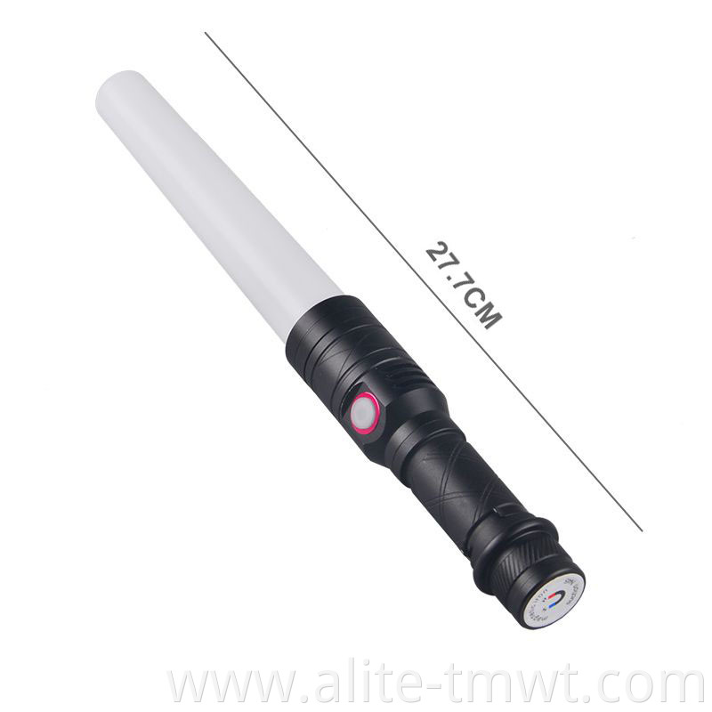 USB Rechargeable Magnet Base Signal Traffic Wand Baton LED Flashlight With Red Flashing Mode